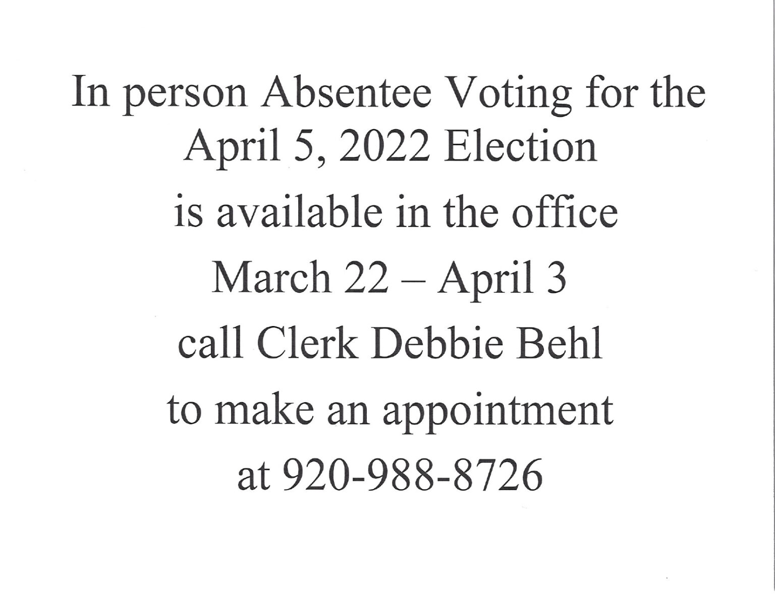 In Person Absentee Voting For The April 5, 2022 Election - Town Of Lebanon